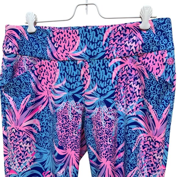LILLY PULITZER  Luxletic Leggings Sz 10 Stretch Pink Blue Preppy Pineapple NWOT - Picture 3 of 10